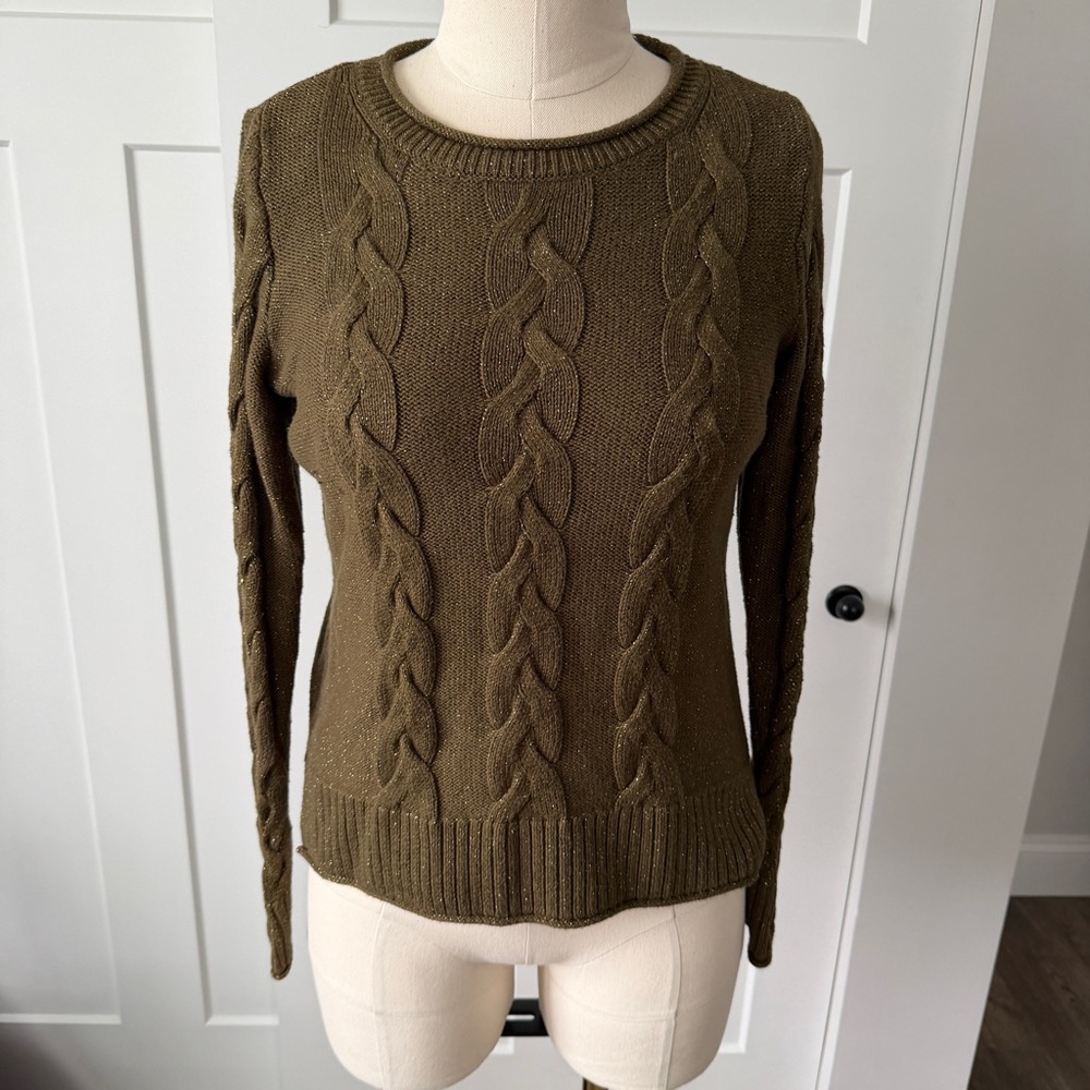 Ann Taylor Sparkling Green Cable Knit Sweater - XS